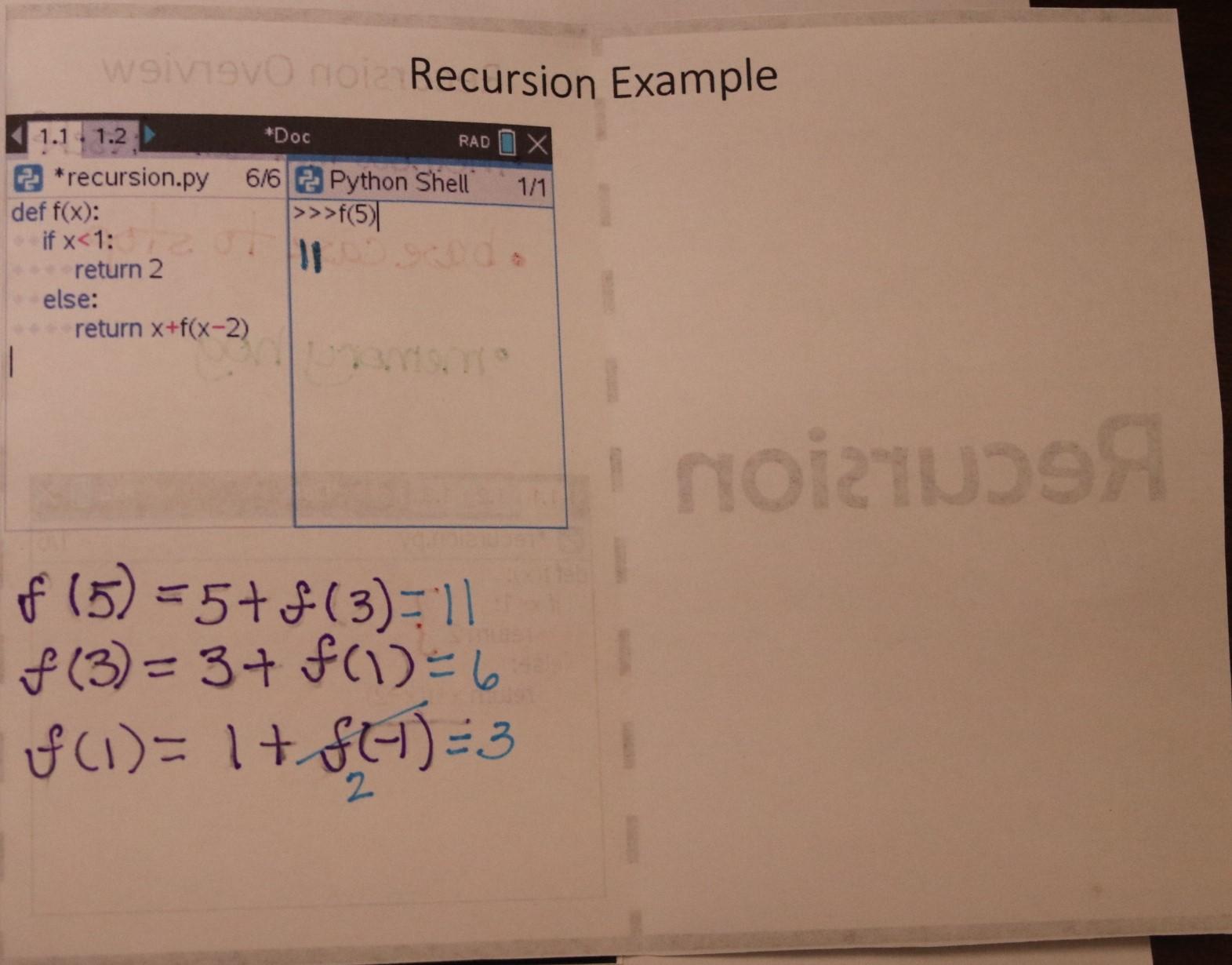 Recursion notes page inside 2